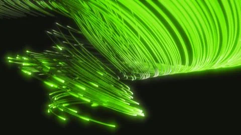 Glowing fiber optic strings in dark. 3d illustration Stock Illustration