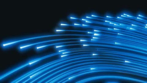Glowing fiber optic strings in dark. 3d illustration Stock Illustration