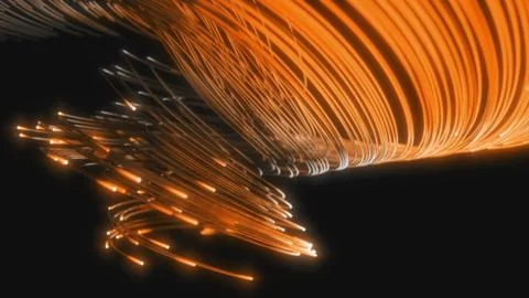 Glowing fiber optic strings in dark. 3d illustration Stock Illustration