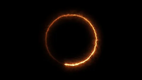 Glowing Fiery Circle Energy Effect on Black fire flame Video stock 317452674