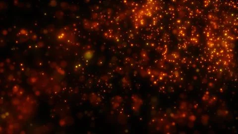 Glowing fiery particles floating in dark space, creating a vibrant and dynami Stock Illustration