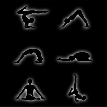 Glowing figures of yoga pose Stock Illustration