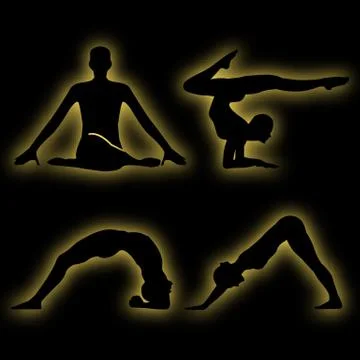 Glowing figures of yoga pose Stock Illustration