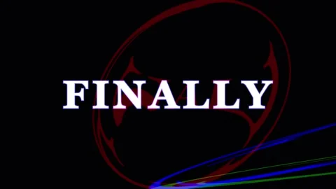 Glowing FINALLY text with colorful light trails during a dramatic reveal Stock Footage 344035039