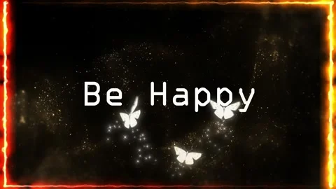Glowing fire border frames with animated butterflies and be happy text overlays 動画素材 338382292