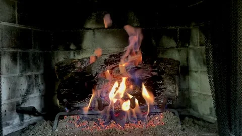 Glowing Fire in Fireplace Stock Footage 305806031