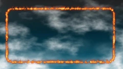Glowing Fire Frame Drifting Through Dark Cloudy Sky Background Loop Stock Footage 341907035