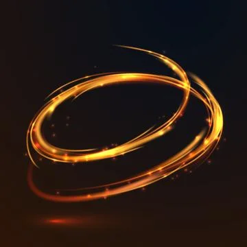 Glowing fire gold circle light effect on black background Stock Illustration