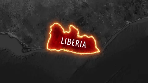 Glowing fire Liberia map border animation with national flag video 動画素材 344418523