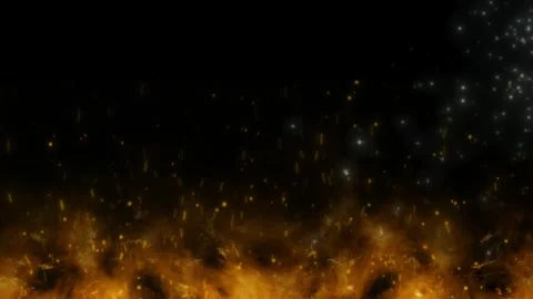 Glowing fire sparks rising on black background. Floating embers and magical Stockbeeldmateriaal 339646376