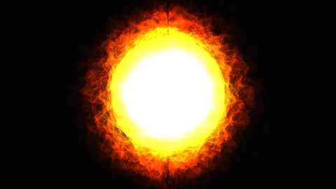 Glowing fire sun sphere with burning aura on black background. 4K 스톡 동영상 343246463