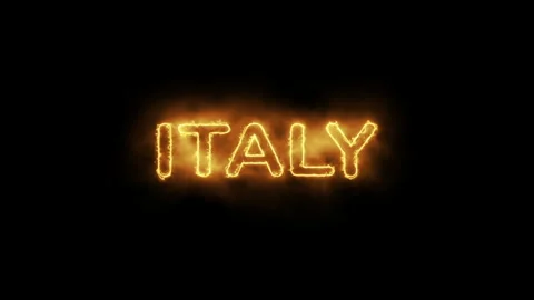 Glowing Fire Text ITALY on Black Background   National Identity Concept Stock Footage 340295379