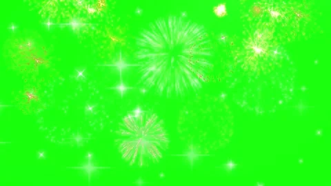Glowing fireworks explode on green screen with sparkling stars Видео 337924111