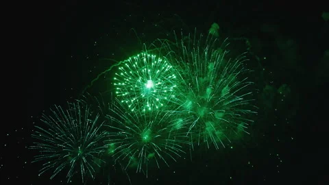 Glowing Fireworks Show. Real Multicolor Shining Fireworks With Bokeh Lights in Stock Footage 245690005