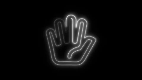 Glowing Five Fingers Icon and Symbol in HD Video Neon Stock Footage 304557906