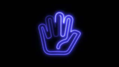 Glowing Five Fingers Icon and Symbol in HD Video Neon Stock Footage 304557910