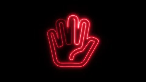 Glowing Five Fingers Icon and Symbol in HD Video Neon Stock Footage 304557918