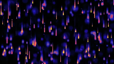 Glowing flames with bokeh blue lights falling in night Stock Footage 260769778