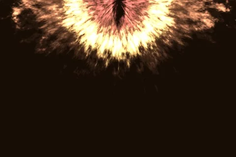 Glowing flaming circular eye pattern motion backdrop with golden glow color drif Stock Footage 339314726