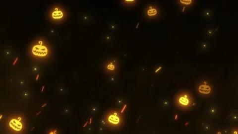 Glowing floating jack o lanterns animated background with rising sparks for Stock Footage 345329369