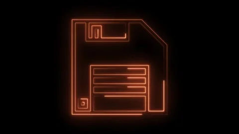 Glowing floppy disk icon animation on black background retro data storage Stock Footage 322975854
