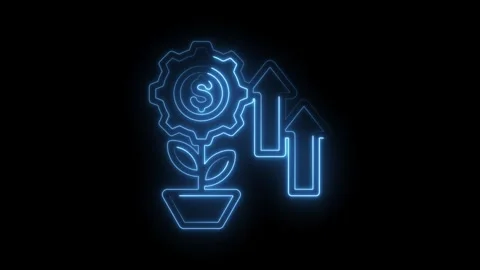 Glowing flower cog wheel with dollar sign and upward arrows business growth Stock Footage 330784265