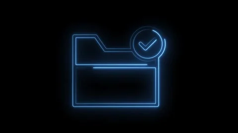 Glowing folder with checkmark icon on black background animation for data Video stock 322983234