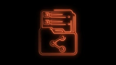 Glowing folder with share icon on black background futuristic data network Stock Footage 322971696