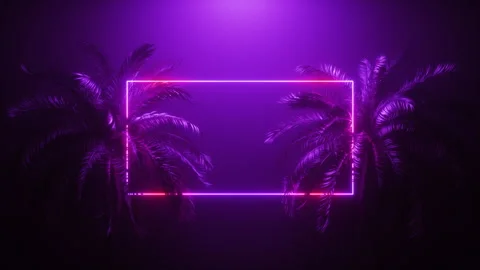 Glowing Frame Between Palm Trees Loop Stock Footage 247360384