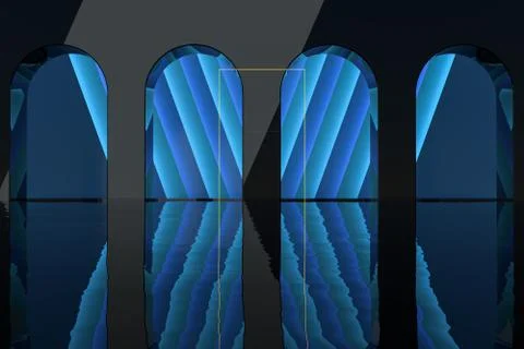 Glowing frame with creative geometric decoration, 3d rendering. Illustrazione stock