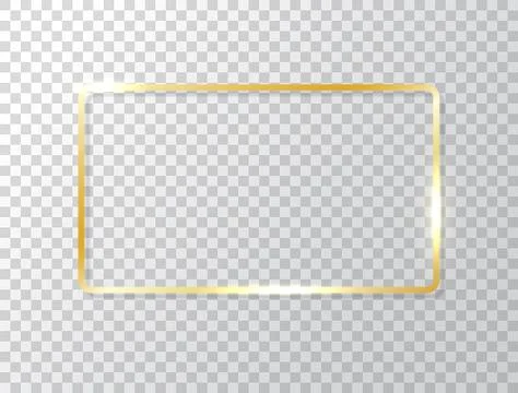 Glowing frame isolated on transparent background. Gold luxury rectangle borde Stock Illustration