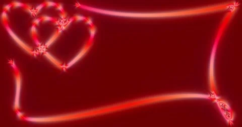 Glowing frame of pink hearts on a red background Stock Footage 146012407