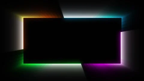 Glowing frame screen rectangle animation with drawing colorful beams around. Stock Footage 249098858
