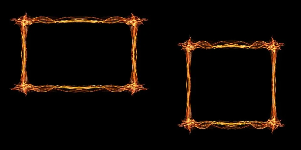 Glowing frames on black background. Square glow borders. Sparkling geometri.. Stock Illustration
