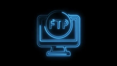 Glowing ftp neon sign on computer monitor against black background depicting Stock Footage 322973792