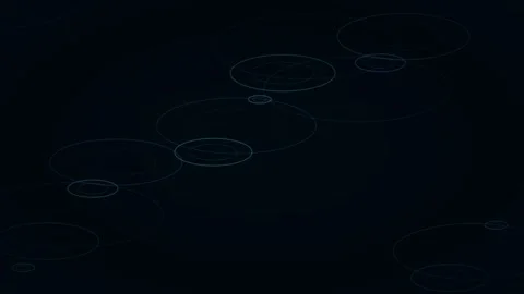 Glowing futuristic data network rings connecting dots on dark screen Stock Footage 333799703