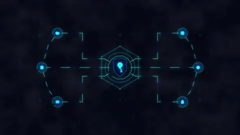 Glowing futuristic digital shield interface, HUD data points, cyber securit.. Stock Footage 348340371