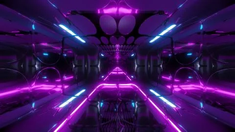 Glowing futuristic horror sci-fi temple with nice reflection 3d illustration Illustrazione stock