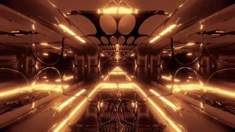 Glowing futuristic horror sci-fi temple with nice reflection 3d illustration 스톡 일러스트