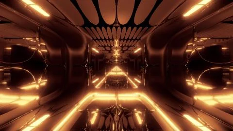 Glowing futuristic horror sci-fi temple with nice reflection 3d illustration イラスト素材
