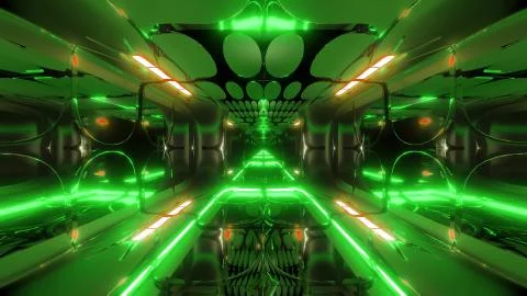 Glowing futuristic horror sci-fi temple with nice reflection 3d illustration Illustrazione stock