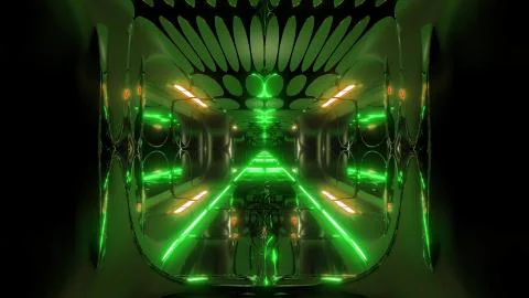 Glowing futuristic horror sci-fi temple with nice reflection 3d illustration 스톡 일러스트