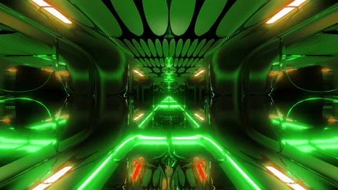 Glowing futuristic horror sci-fi temple with nice reflection 3d illustration Illustrazione stock