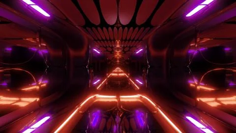 Glowing futuristic horror sci-fi temple with nice reflection 3d illustration Stock Illustration