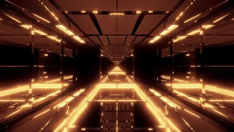 Glowing futuristic sci-fi temple with nice reflection 3d illustration wallpaper 스톡 일러스트