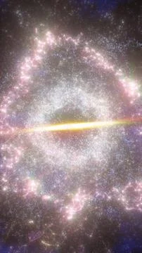 Glowing galactic explosion with a bright central light and pink-white cloud.. Stockillustratie