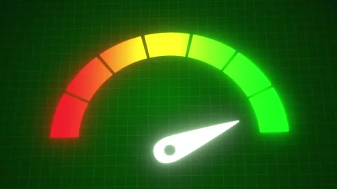 Glowing Gauge Meter Animation. Speedometer Animating on a Grid Background. 4K Stock Footage 280177094