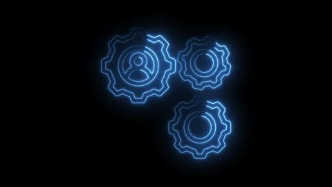 Glowing gears system with person icon for teamwork and futuristic mechanism Stock Footage 330777439