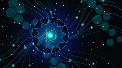 Glowing Geometric Core With Swirling Lines And Hexagons Changing Colors Stock Footage 340603281