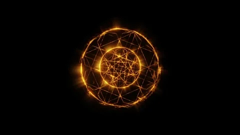 Glowing Geometric Fire Mandala on Black Background Stock Footage 299554605